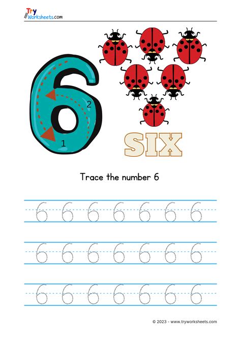 Number 6 Tracing Try Worksheets