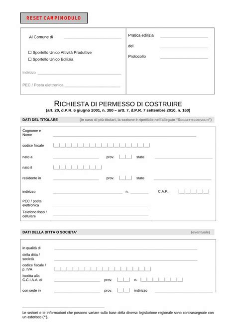 Pdf Modello Unificato Permesso Di Costruire Editabile Le Sezioni E