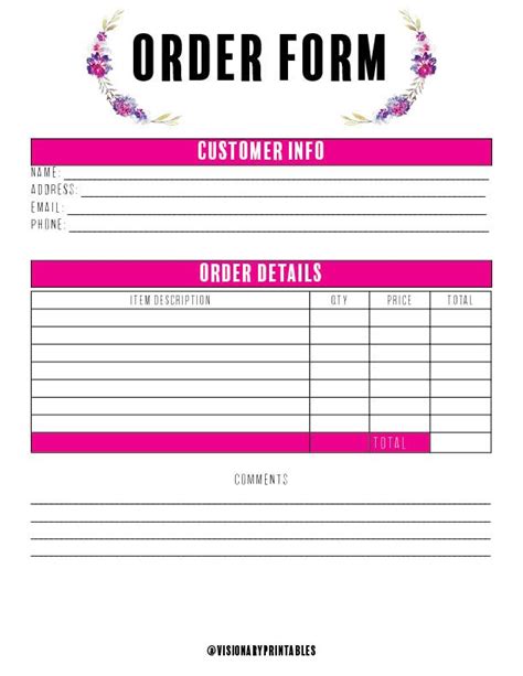 Order Form Template Printable Small Business Order Form Custom Order Form Printable Template