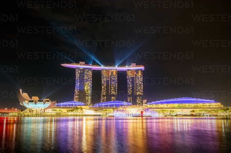 Singapore, Marina Bay Sands Hotel at night stock photo