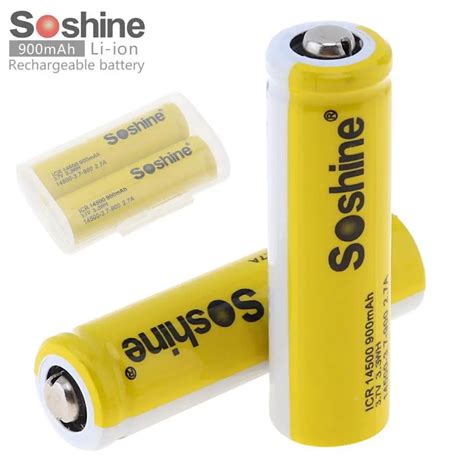 2PCS Soshine 3 7V ICR 14500 900mAh Li Ion Rechargeable Battery With