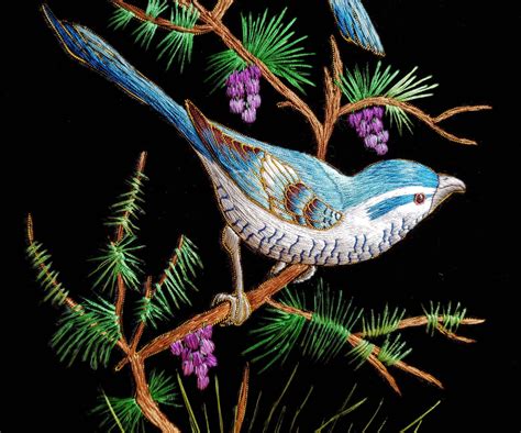 Embroidered Bird Wall Art Embroidered Blue Birds Needlepoint Etsy