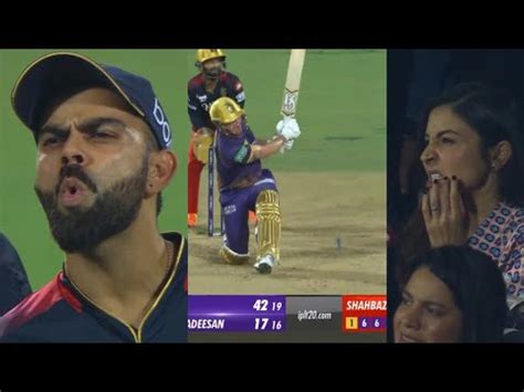 Virat Anushka Surprised When Jason Roy Hit Four Sixes In Shahbaz Ahmed