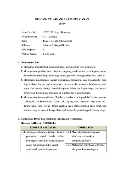 Solution Rpp Kelas 3 Tema 3 Subtema 2 Pembelajaran 4 Studypool