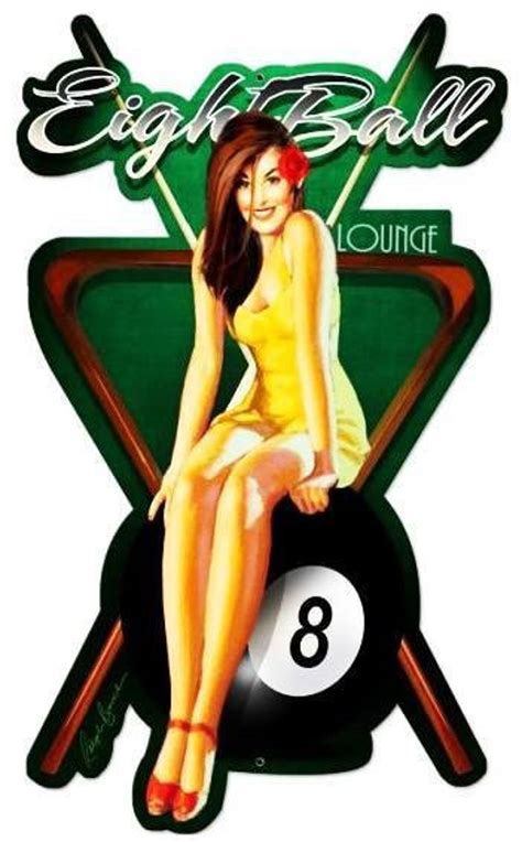 Eightball Lounge Brunette Pin Up On Billiards Pool Table Flag Etsy