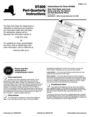 Fillable Online Tax Ny ST 809 I 9 00 ST 809 Part Quarterly