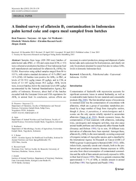 Pdf A Limited Survey Of Aflatoxin B1 Contamination In Indonesian Palm