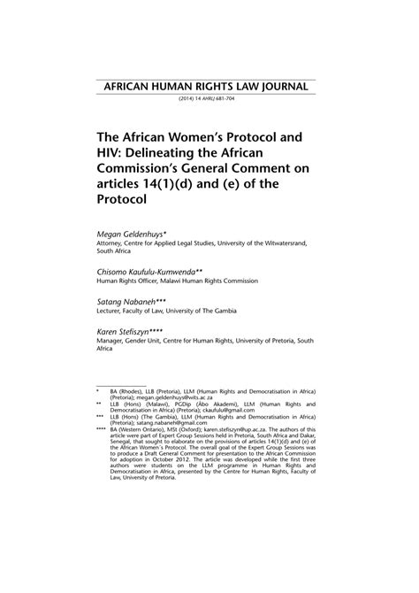 Pdf The African Womens Protocol And Hiv Delineating The African