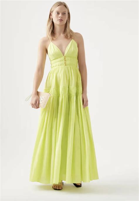 Aje Grace Tiered Maxi Dress Light Lemon Size 6 The Volte