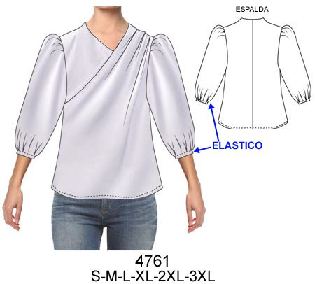 4761 BLUSA CRUZADA CON PLIEGUES EN HOMBROS MANGA CON RECOGIDO Y PUÑO