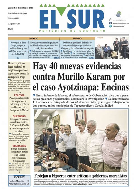 Nuestra Portada De Este Jueves 8 De Diciembre De 2022 El Sur Acapulco