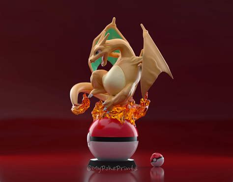 Charizard On Pokeball Normal Version With Cuts And As A Whole 3d