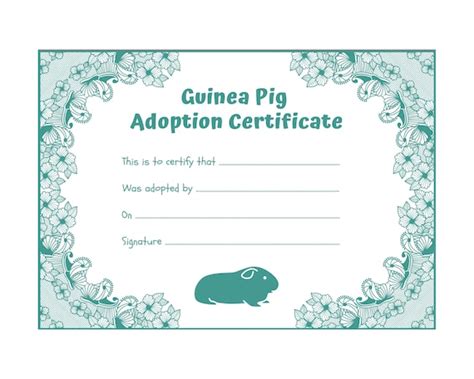 Guinea Pig Adoption Certificate Blue Instantly Printable Etsy