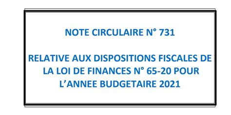 Note Circulaire N 727 Relative Aux Dispositions Fiscales De La Loi De