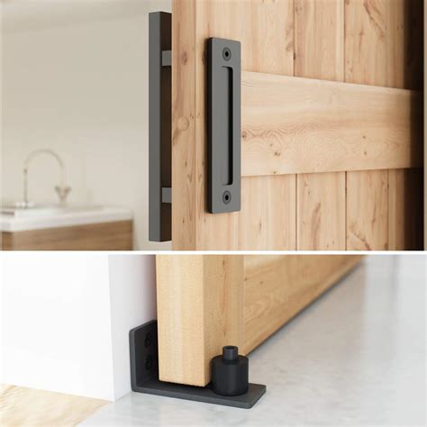 Smartstandard 12 Inch Sliding Barn Door Handle Pull And Flush Hardware Set Black Powder Coated