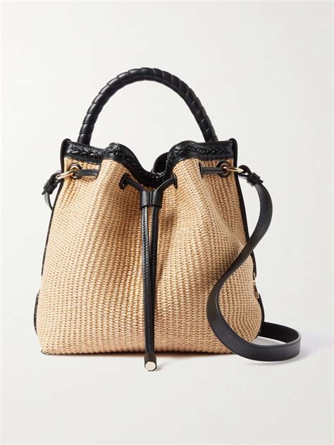 CHLOÉ Marcie leather trimmed raffia bucket bag nel 2024 Borse