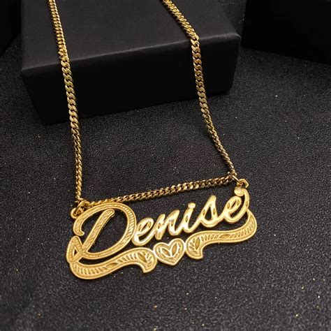 Personalized Bling Nameplate Pendant Gold Plated Name Necklace With Heart