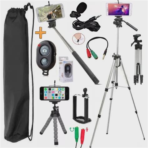 Kit Youtuber Trip Profissional Pedestal C Mera Celular Microfone