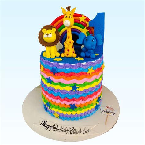 Rainbow Animal Cake/ Birthday Cake For Boys/ Kids First Birthday Cake - Cake Square Chennai ...