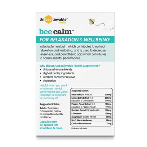 Unbeelievable Health Bee Calm For Relaxation And Wellbeing 20 Capsules