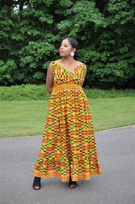 Fatia Traditional African Kente Summer Maxi Dress - African Clothing ...