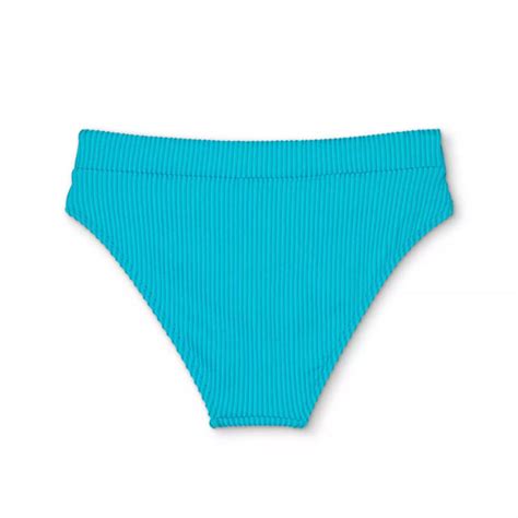 Juniors Ribbed Mid Rise Cheeky Bikini Bottom Xhilaration Blue Size