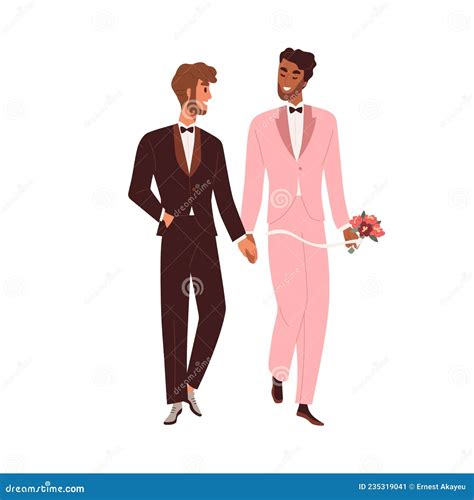 Gay Couple Wedding Homosexual Interracial Newlyweds In Suits Lgbt