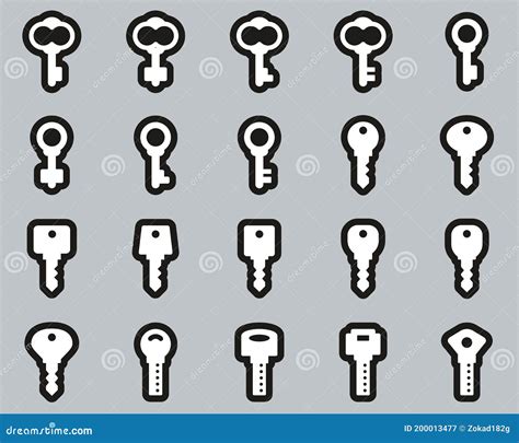 Keys Or Various Shapes Of Keys Icons White On Black Sticker Set Big