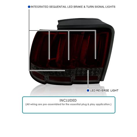 Buy Spec D Tuning Red Smoke Lens Sequential Led Bar Tail Lights Compatible With Ford Mustang