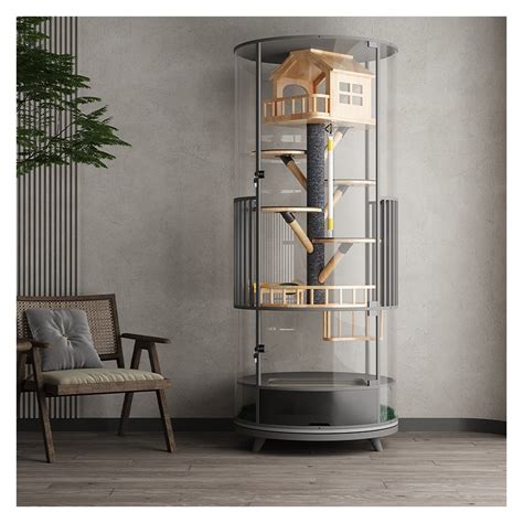 Buy Cat House Rotatable Cat Cage Villa Solid Wood Panoramic Display