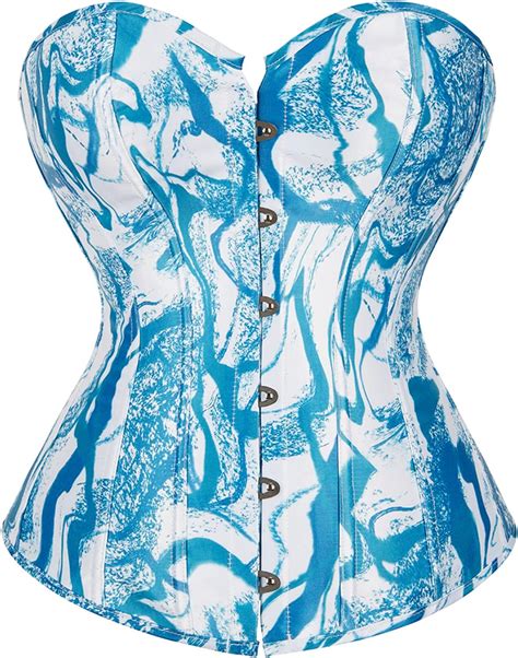 Zhitunemi Printed Corsets For Women Blue Overbust Corset Top Bustier At