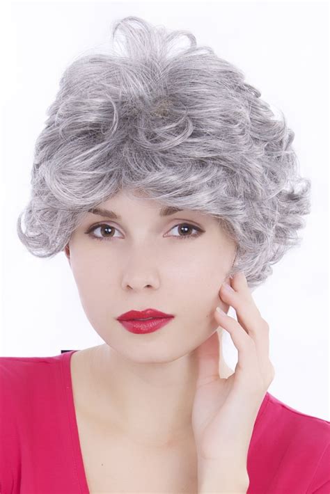 Capless Grey Short Curly Synthetic Hair Wig Grey Wigs Sale P4