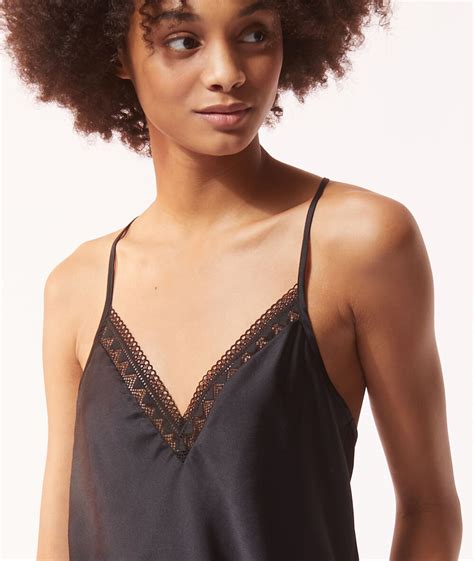 Satin Camisole With Lace Neckline Move Noir Etam