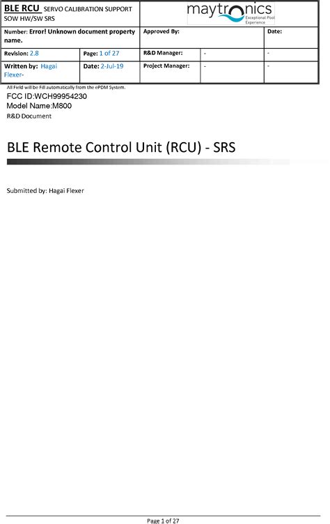 Maytronics 99954230 Remote Control Unit User Manual