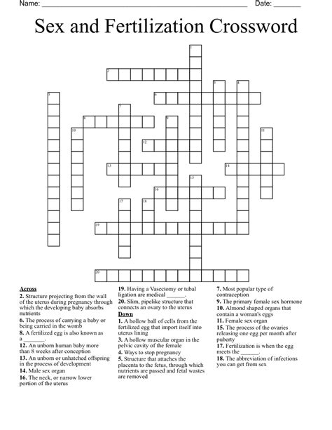 Sex And Fertilization Crossword Wordmint