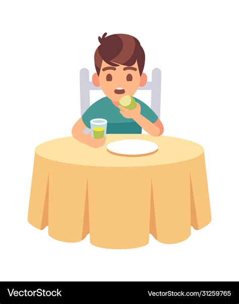 Boy Eating Cute Hungry Cartoon Kid Eats Royalty Free Vector