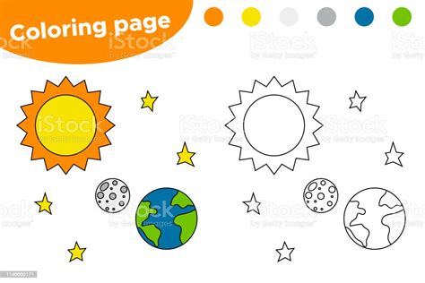 Ilustración De Página Para Colorear Imprimible Con Sistema Solar Sol De Dibujos Animados Tierra