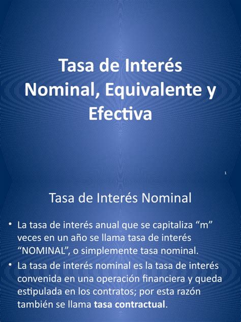 Tasa De Interés Nominal Equivalente Y Efectiva Pdf Interés Tasas De Interés