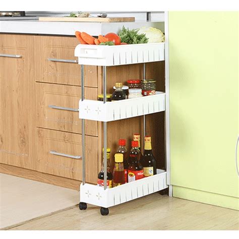 Buy Aiyoo Gap Kitchen Slim Slide Out Storage Tower Rack White 3 Tier Mobile Shelving Unit