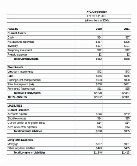 Pro Forma Balance Sheet Template Excel Templates