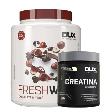 Kit Dux Nutrition Com Fresh Whey 3w Chocolate Belga E Avelã 450g