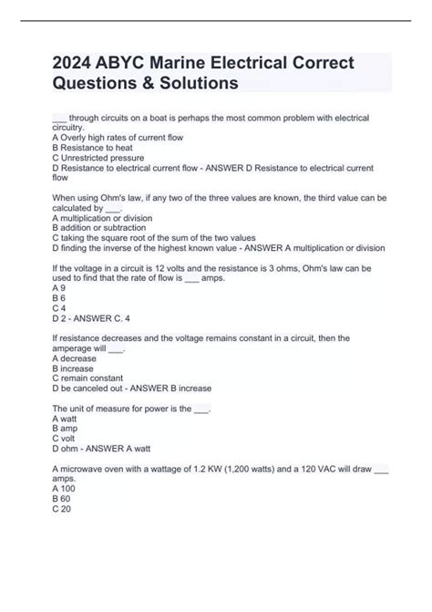 2024 ABYC Marine Electrical Correct Questions Solutions ABYC Marine