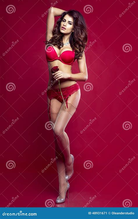 Sensual Brunette Woman With Rose Stock Image Image Of Body Lady