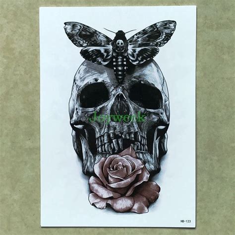 Skull Butterfly Rose Tattoo Sticker