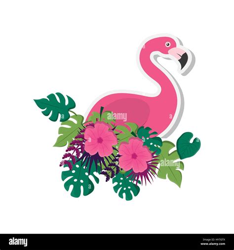 Icono De Flamingo Y Flores Tropicales Sobre Fondo Blanco Ilustraci N