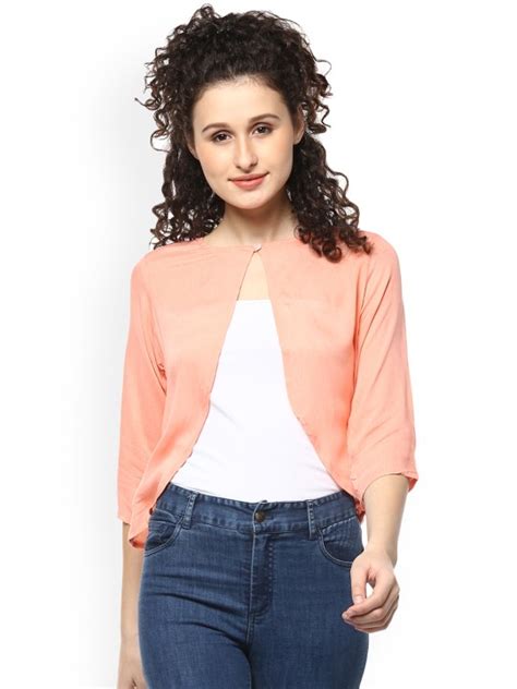 Buy Peach Coloured Solid Open Front Shrug Online At Desertcartuae