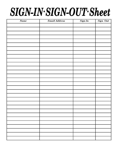 Sign In Sign Out Sheet Printable Form Digital File Instant Download