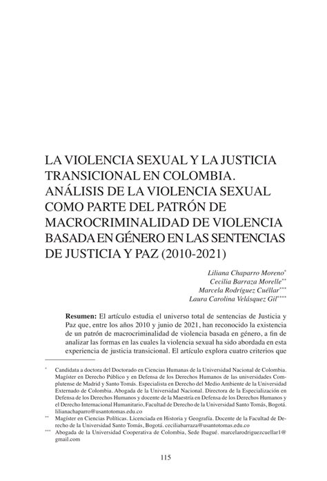 PDF La Violencia Sexual Y La Justicia Transicional En Colombia