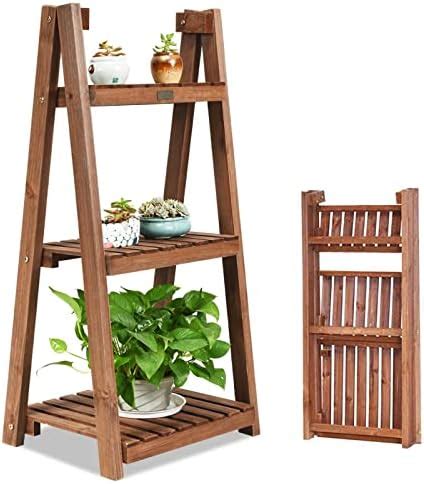 Unho Tier Bamboo Plant Stand Outdoor Indoor Flower Stand Folding