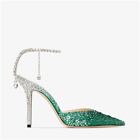 Saeda 100 Emerald Satin Pumps With Crystals JIMMY CHOO